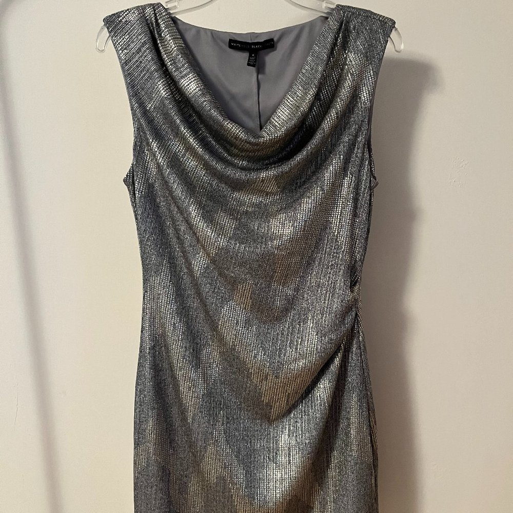 White House Black Market Sequin Shimmer Chevron Cowl Neck Dress